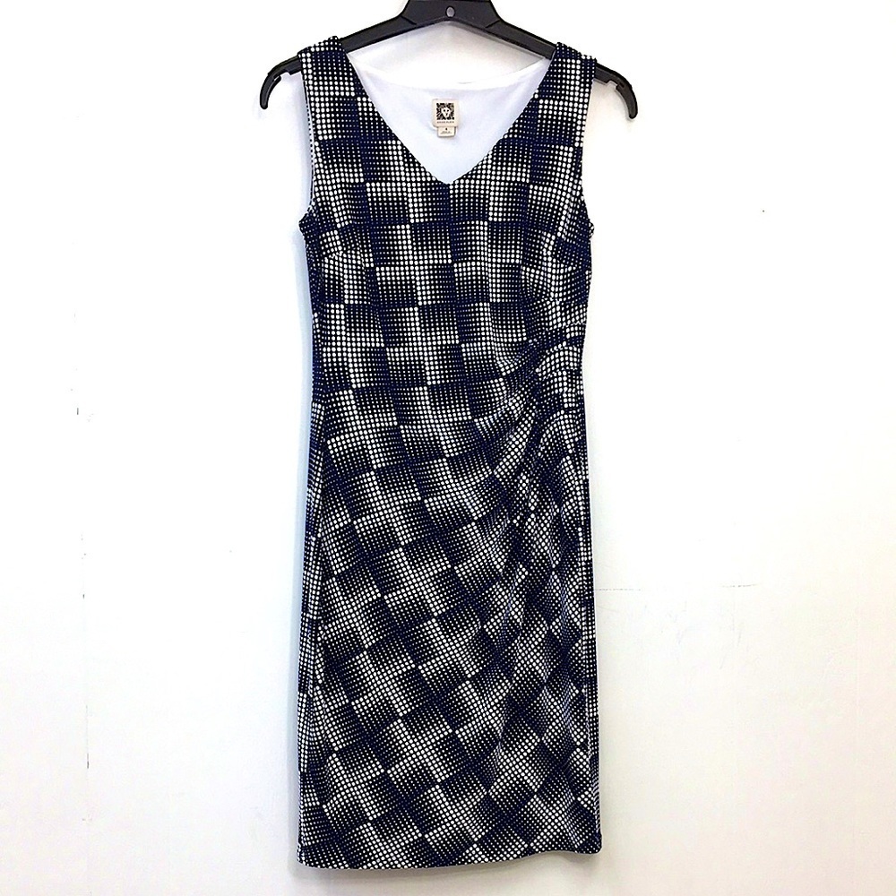 Anne Klein Sleeveless Sheath Side Cinch V-Neck Midi Navy Dress Size 4 EXCELLENT